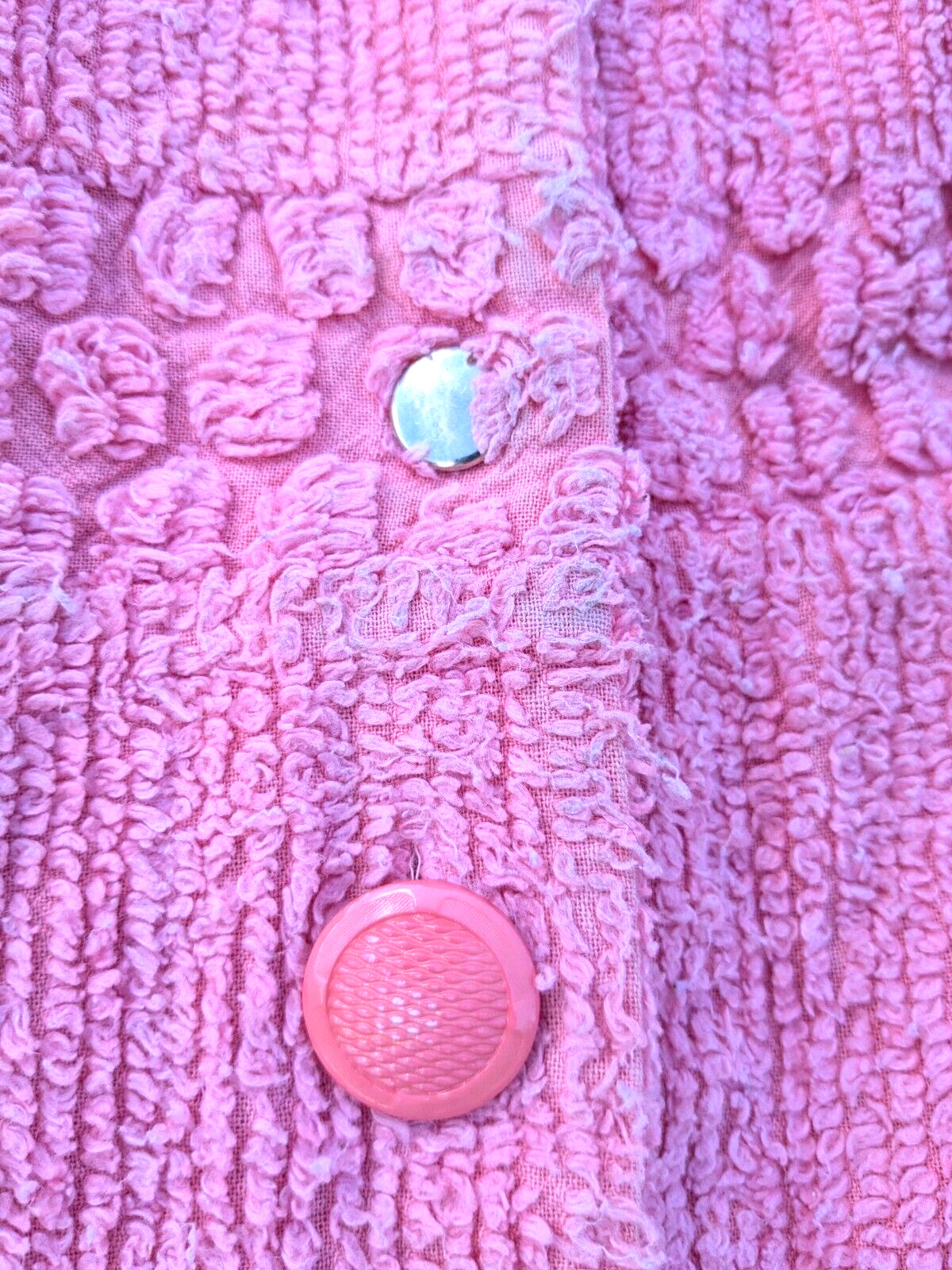 Vtg STAN HERMAN Bubble Gum Pink Chenille Robe Button Front Short Sleeve XXL/OS