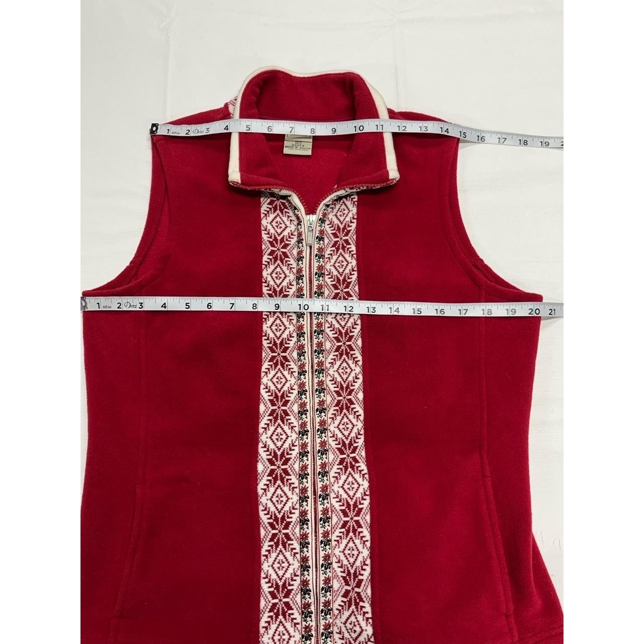 Vintage L.L.Bean Women&rsquo;s Red Fleece Decorative Trim Full Zip Vest Medium