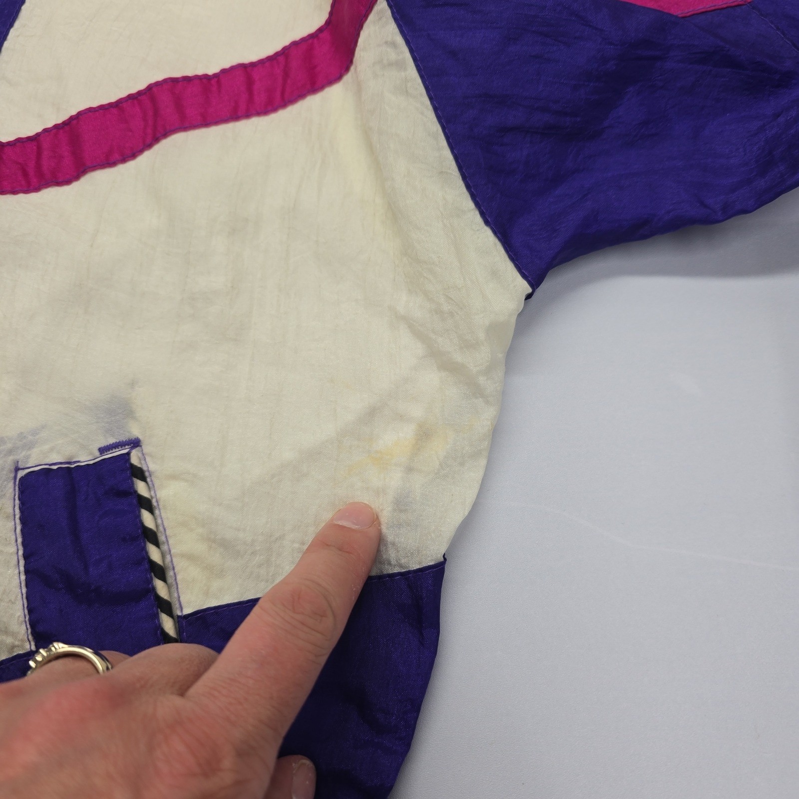 Vintage Atlantic Beach Colorblock Windbreaker Jacket Purple Pink White Womens M