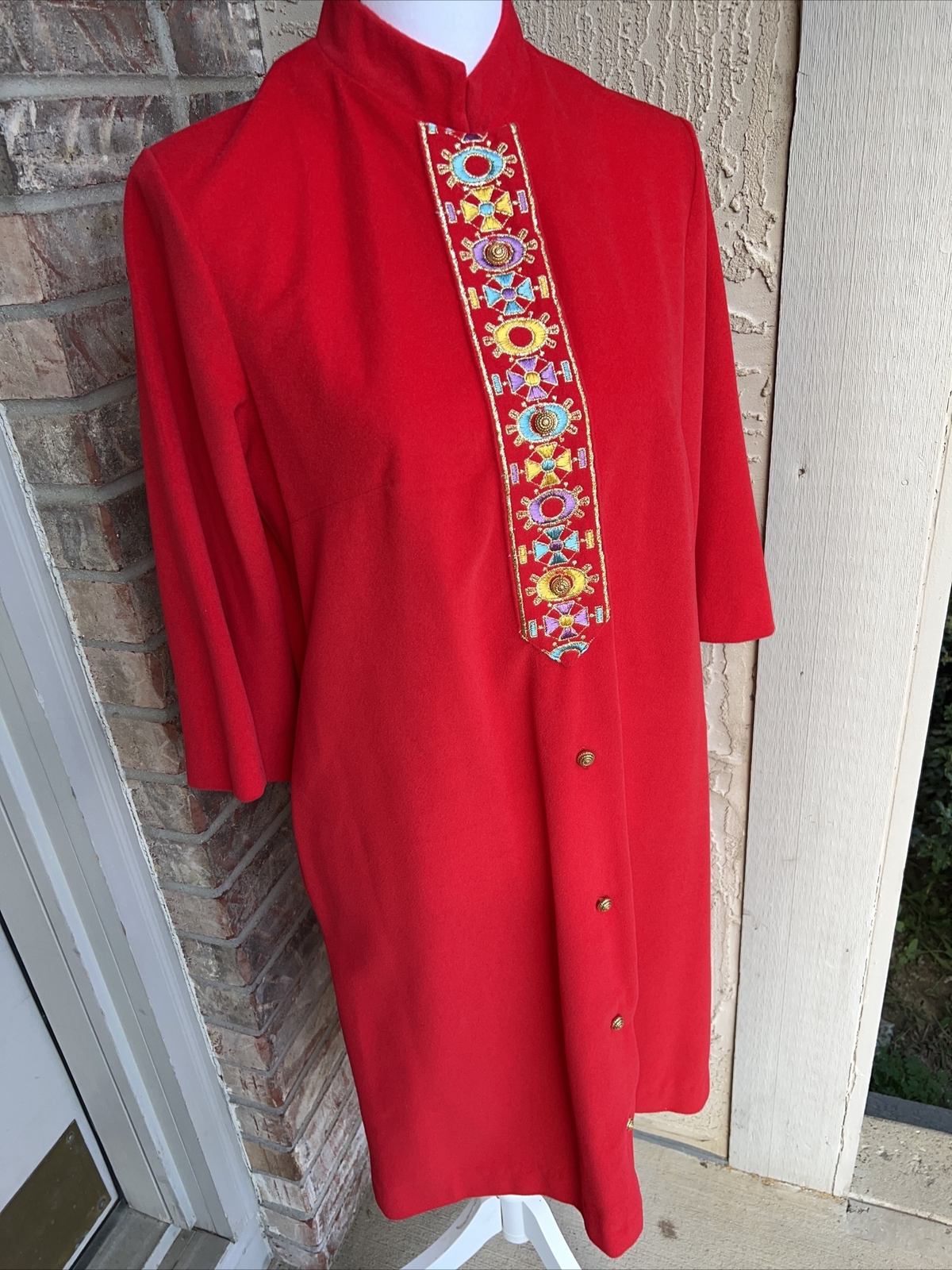 VTG 60&rsquo;s UNION MADE Evelyn Pearson SMALL Felt Robe Velvet Asian Housecoat Dress