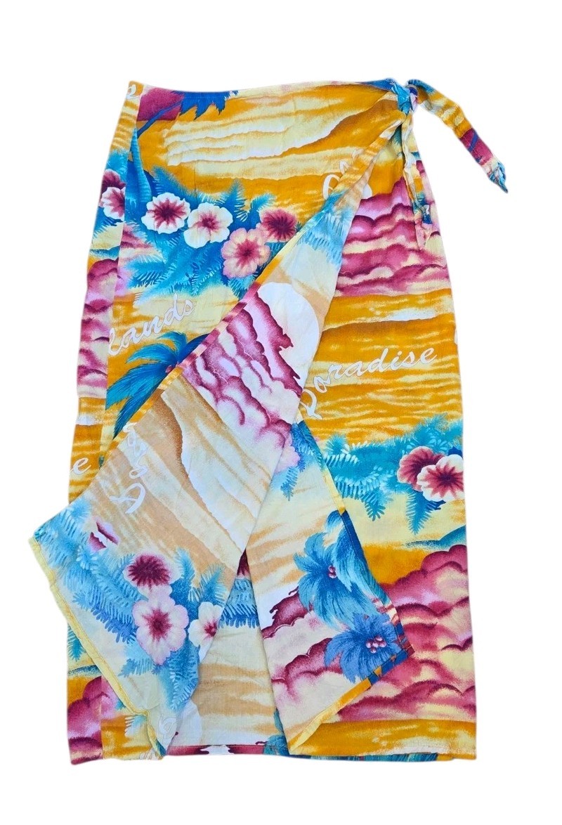JAMS WORLD Vintage Wrap Skirt Sarong Adjustable Waist Rayon Paradise Hawaii | L