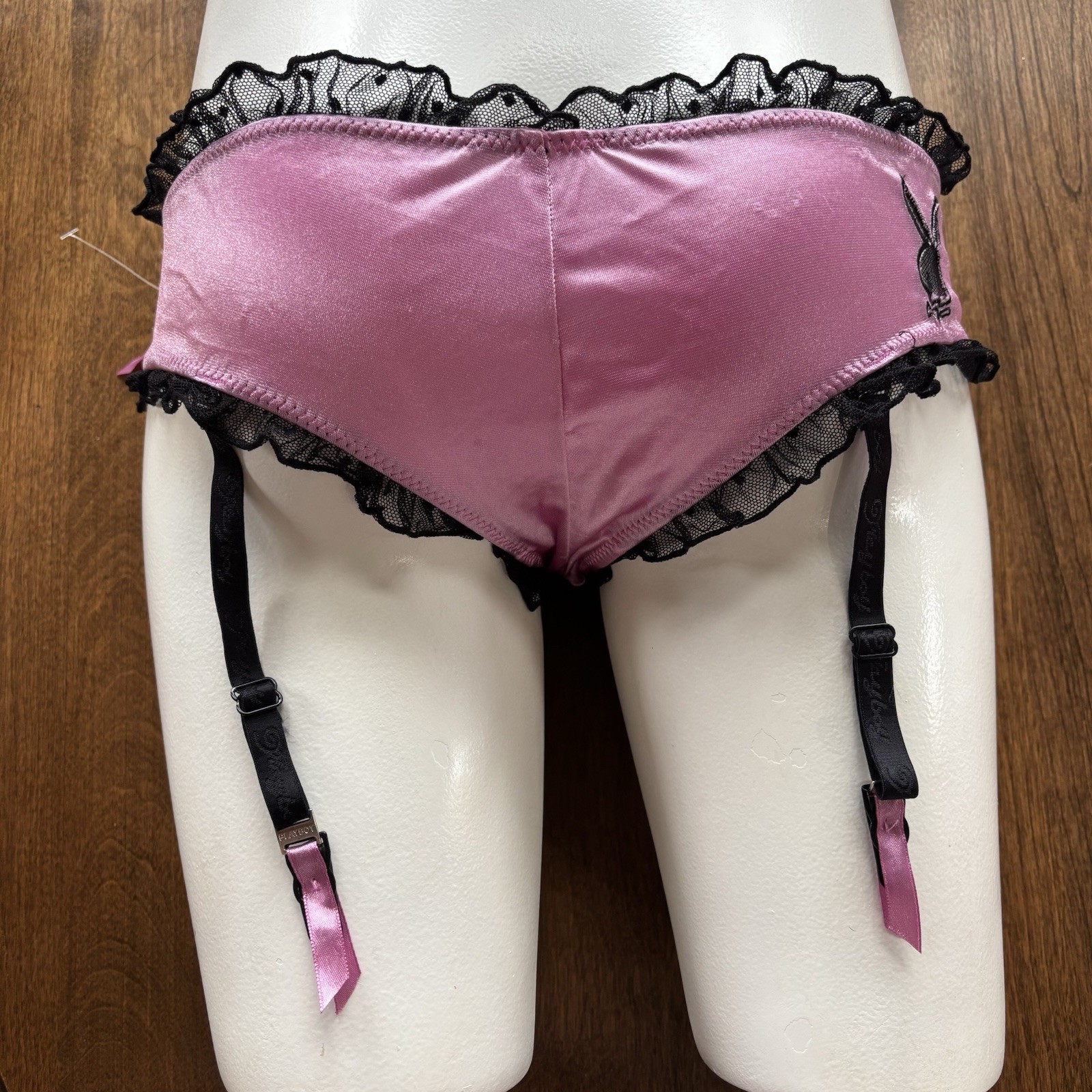 Vtg Playboy Playmate Second Skin & Lace Removable Garters Panty Large Pink NWT