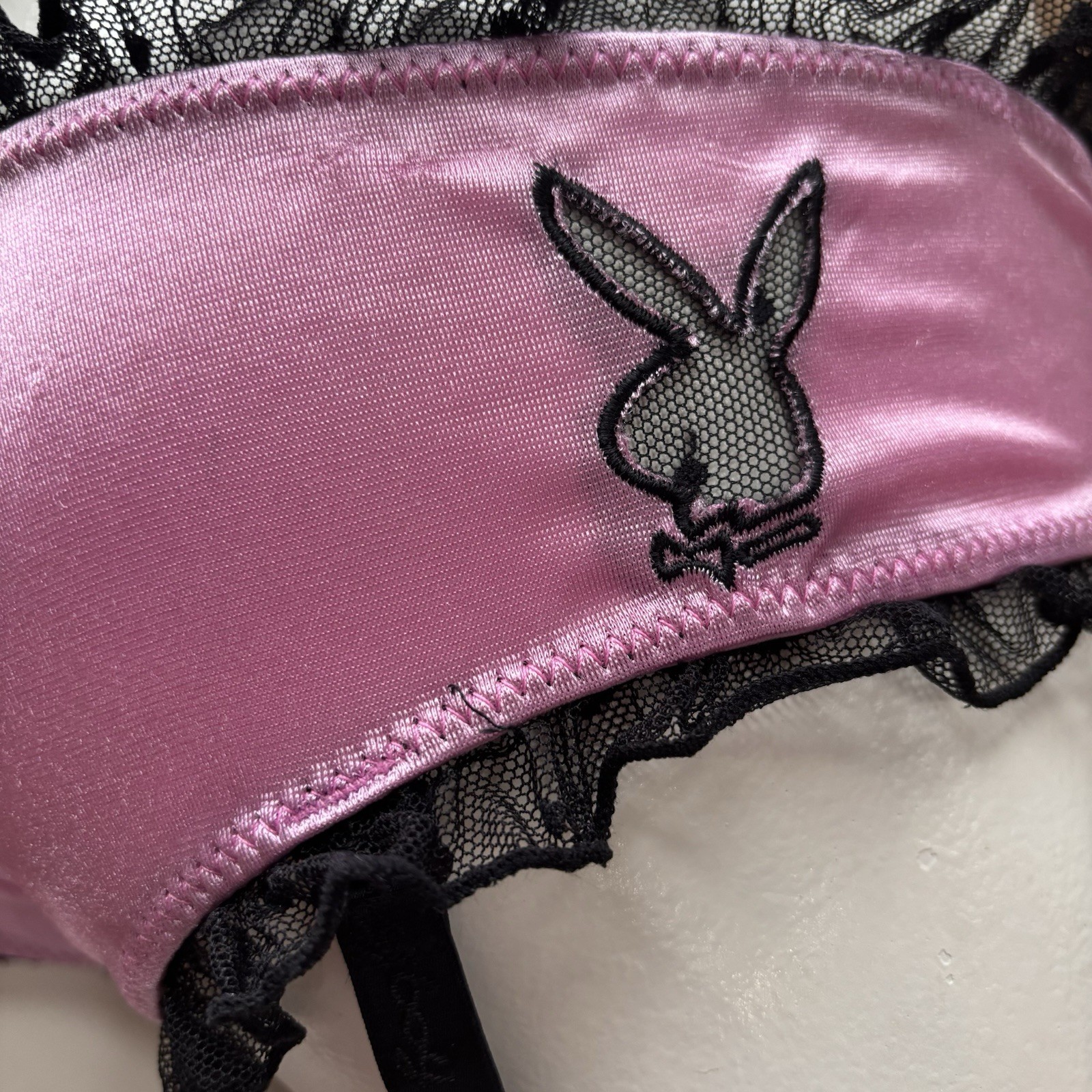 Vtg Playboy Playmate Second Skin & Lace Removable Garters Panty Large Pink NWT