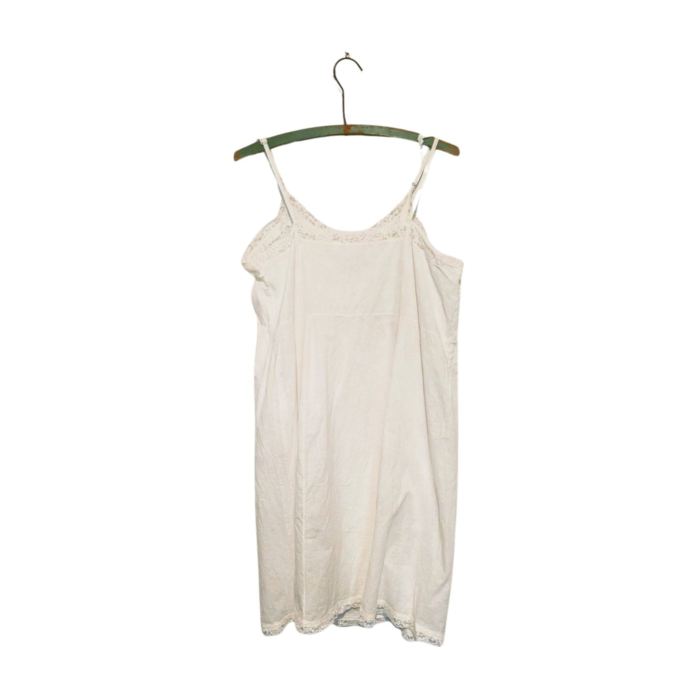 Vintage 40s 50s Pieced White Emb Cotton Blend Fabric Lace Full Slip Dress B36