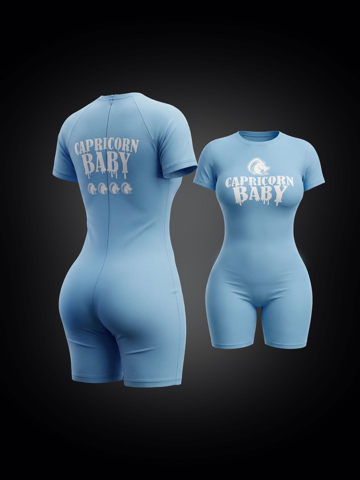 Capricorn Baby Aura Essentials 3PC Set Women Crop Hoodie Tank Cap Sky Blue