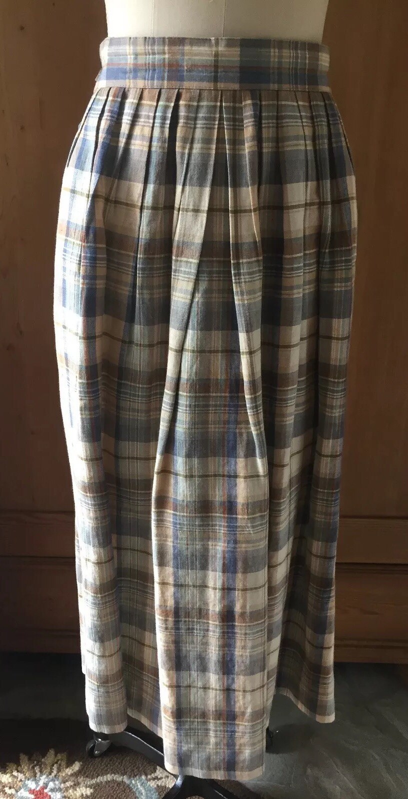 Vintage BASSET Solid & Plaid Detailed 3pc Cotton/Linen Skirt-Jacket-Vest SZ 44/L