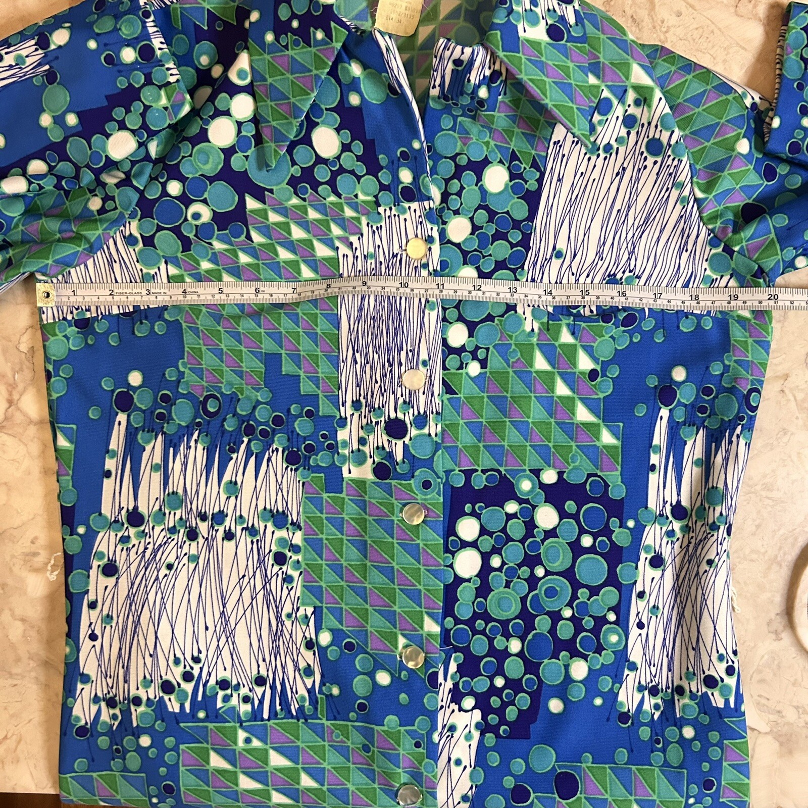 Vintage 70s Stockton Mod Blue Dagger Collar Blouse Size Vintage 14