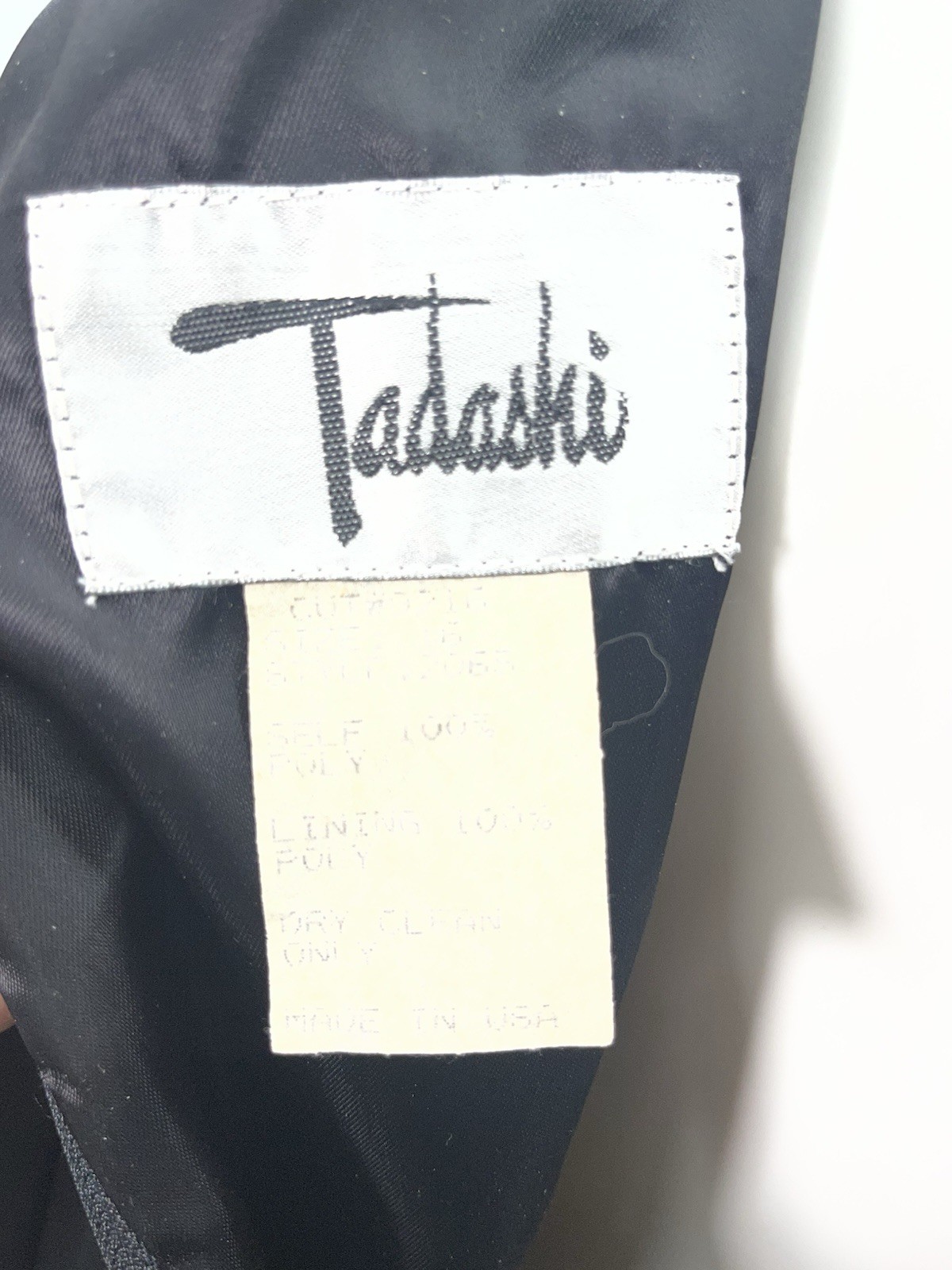 Vtg 80s Tadashi Black Dress Party Cocktail Ruched Chiffon Handkerchief Hem Sz 16