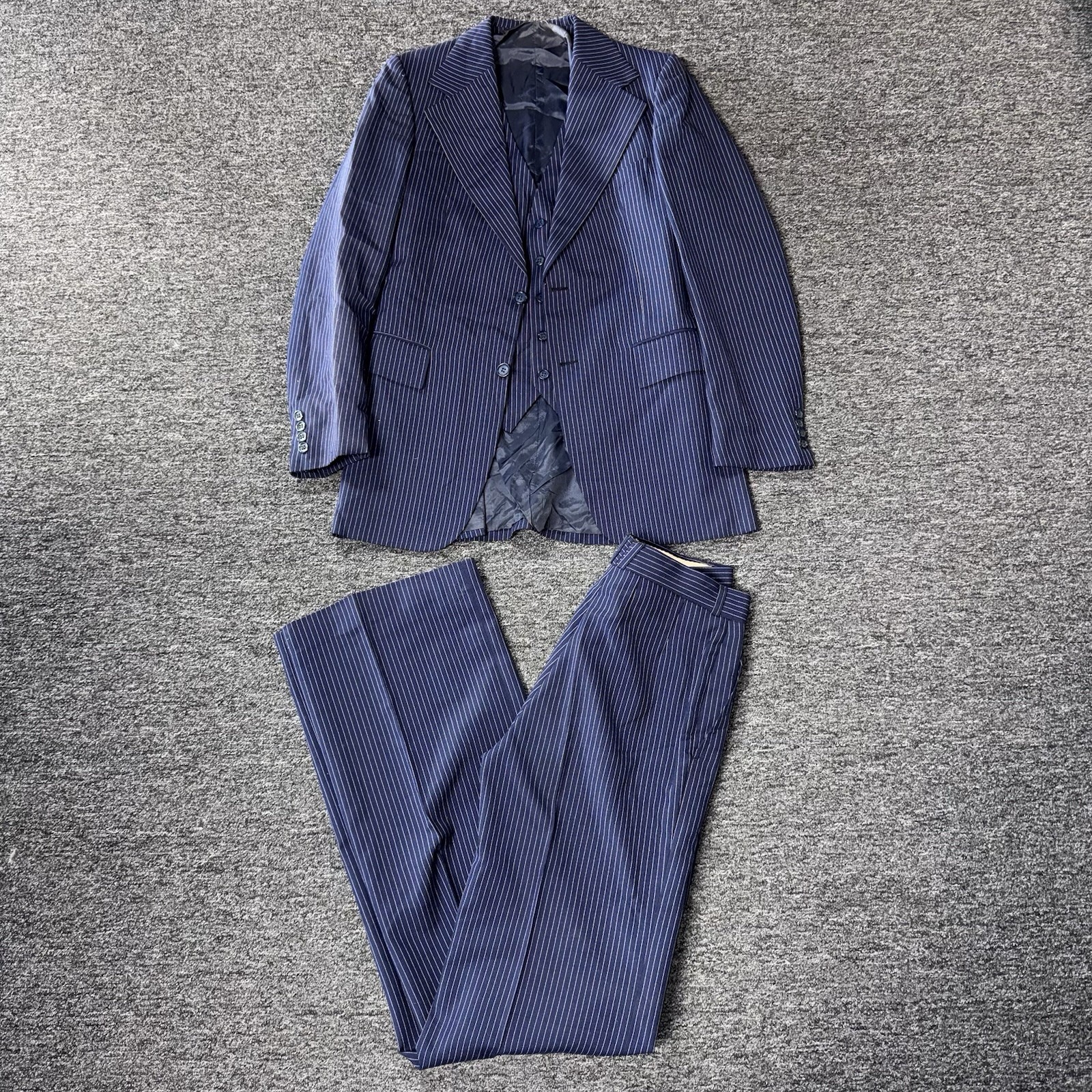 Vintage 70s Yves Saint Laurent Blazer Jacket Vest Pants Pinstriped Full Set