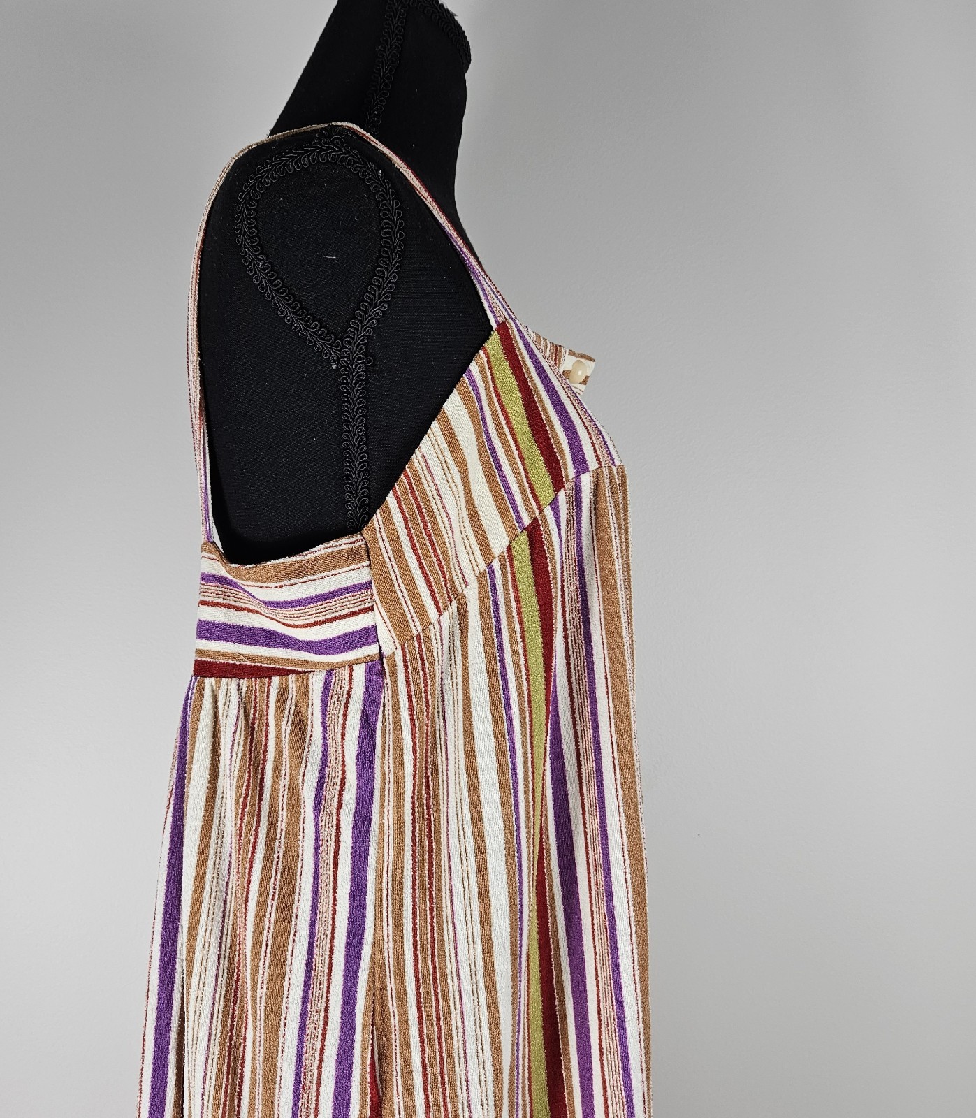 60s 70s Vertical Stripped Long Sundress Ruffled Skirt Cover up Boho Hippy Sz M