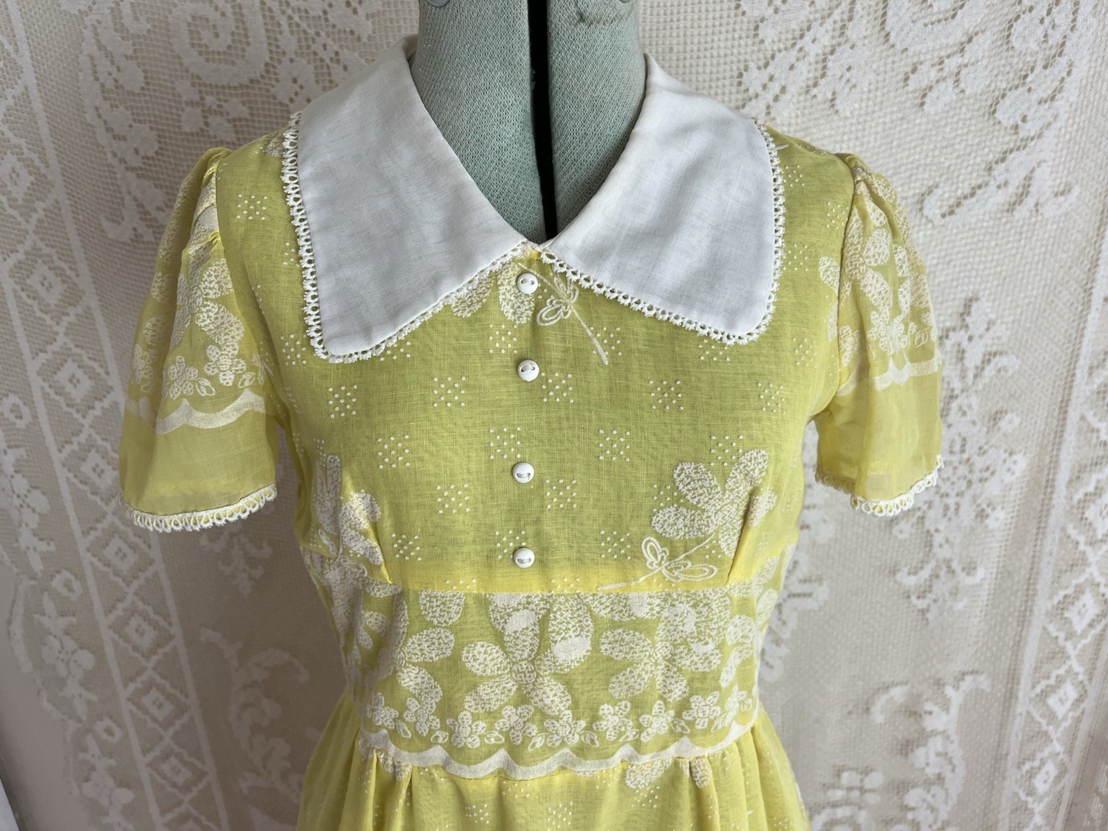 Vintage 1960s 1970s Peggy Barker Yellow Floral Shirt Dress Maxi Mod 60s 70s