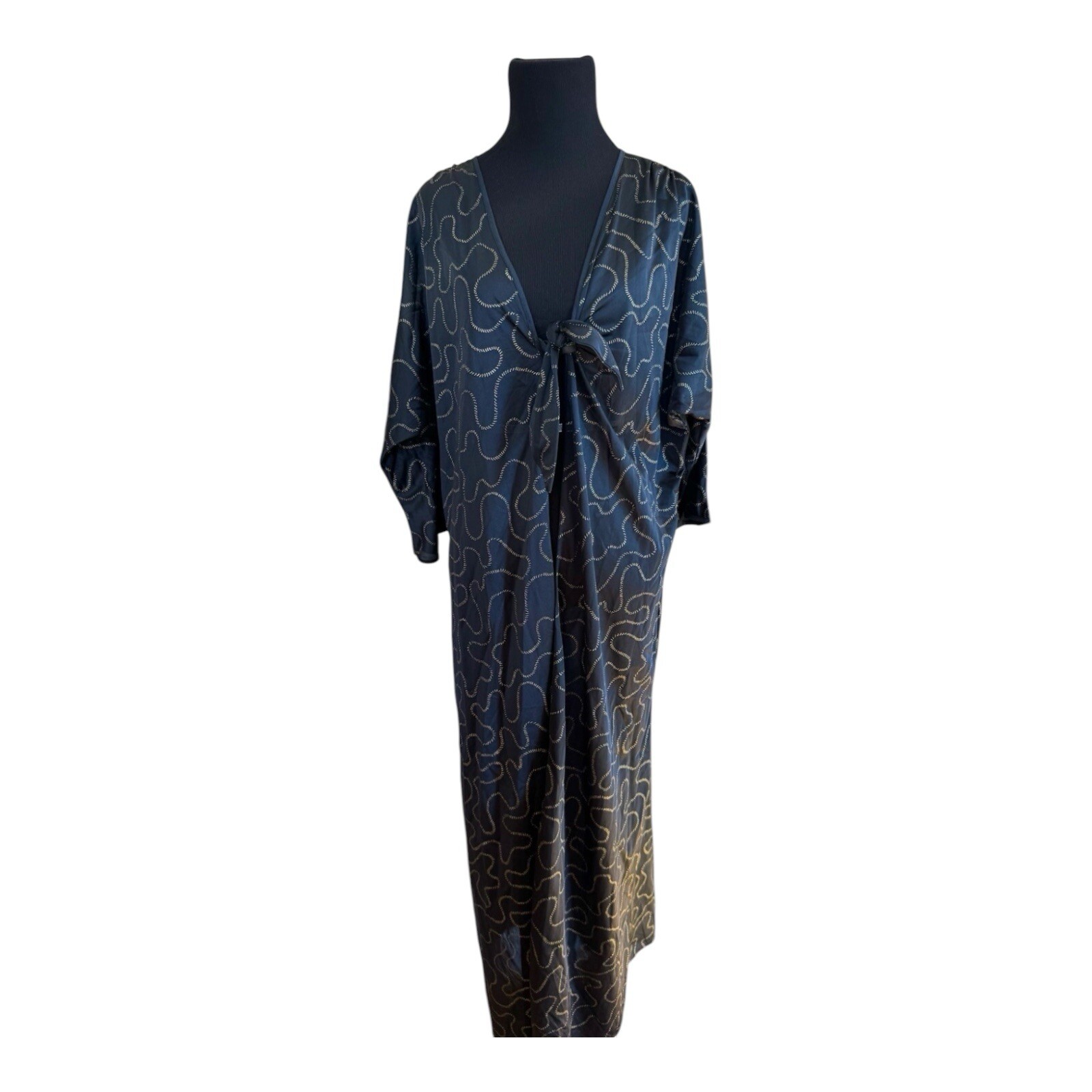 VTG Barbizon Kaftan Robe Black Gold Glitter Swirl Maxi Gown Boho Lounger USA M