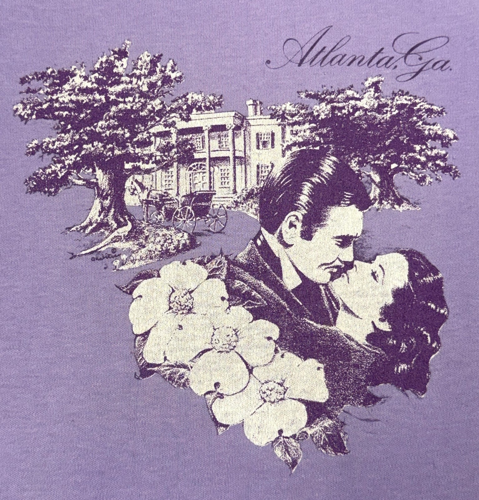 Vtg 1970s 80s Gone With the Wind Atlanta Purple Cotton Souvenir T-Shirt