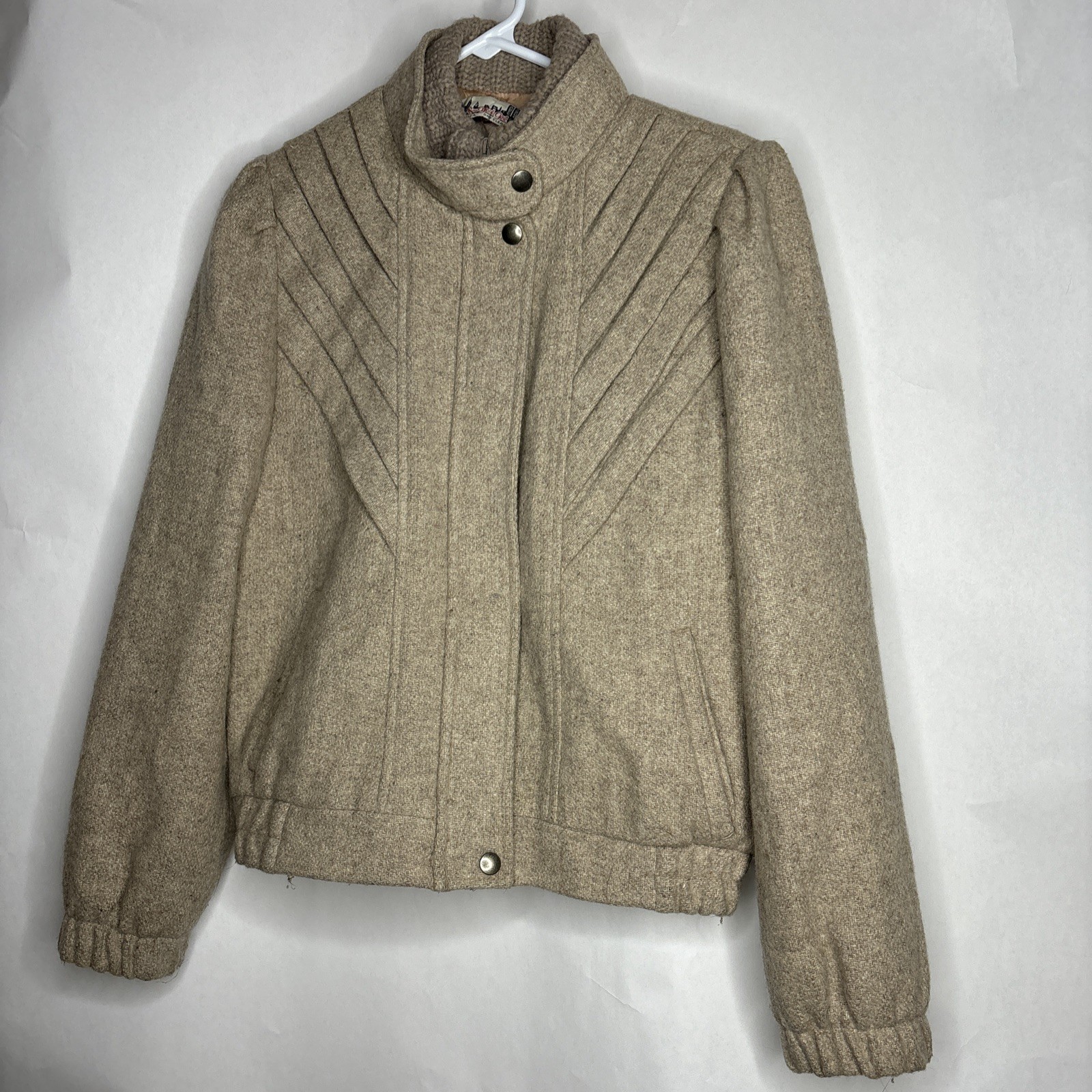Vtg ILGWU Union Made NYG Womens Lined Coat Jacket Tan USA Medium New York Girl