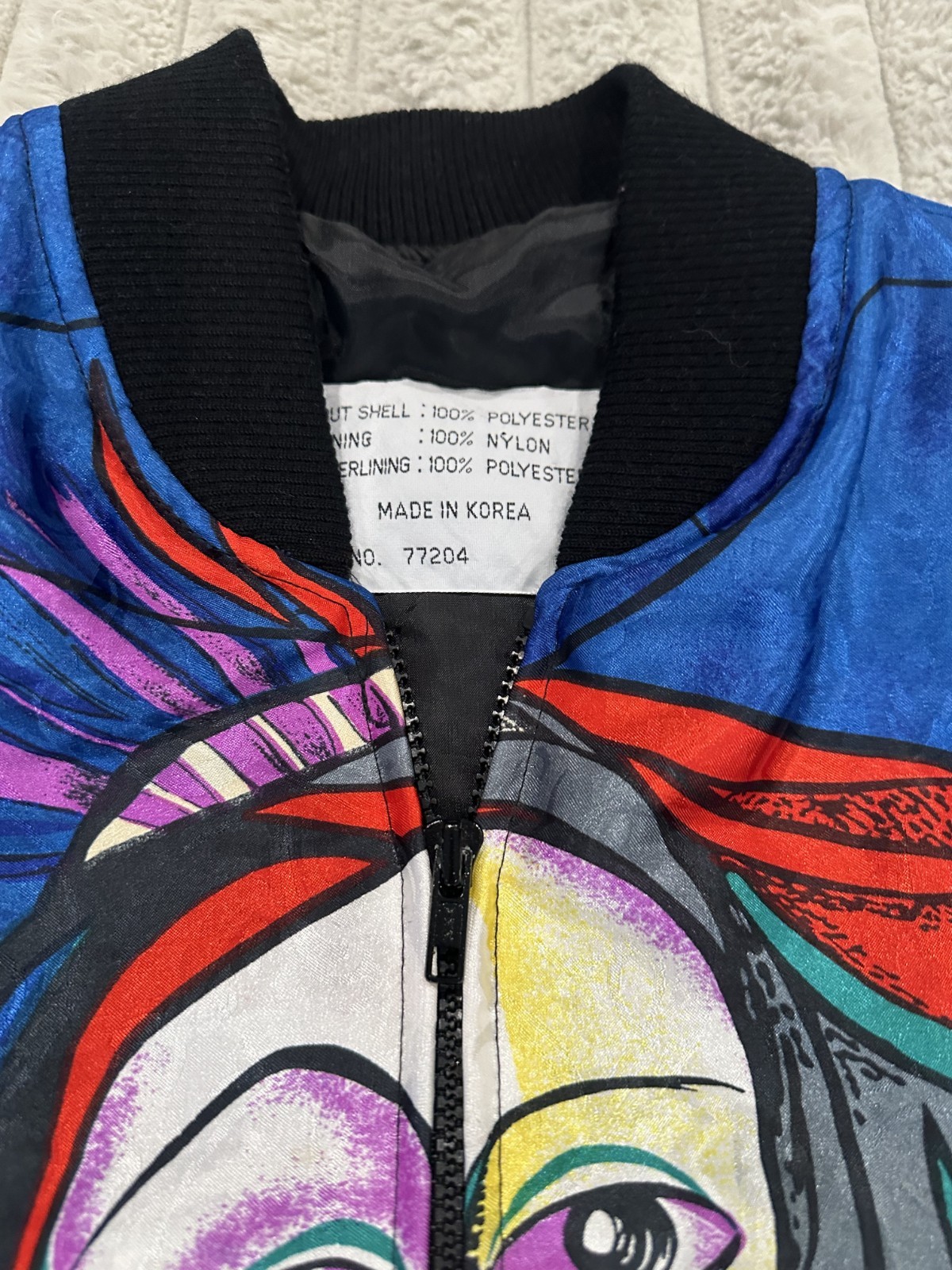 Vintage Picasso Inspired Abstract Art Bomber Jacket Blue Multicolor Korea