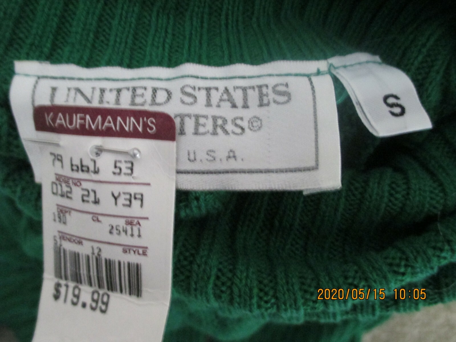 Vintage Women&rsquo;s United States Sweater Small Cotton Turtleneck Green