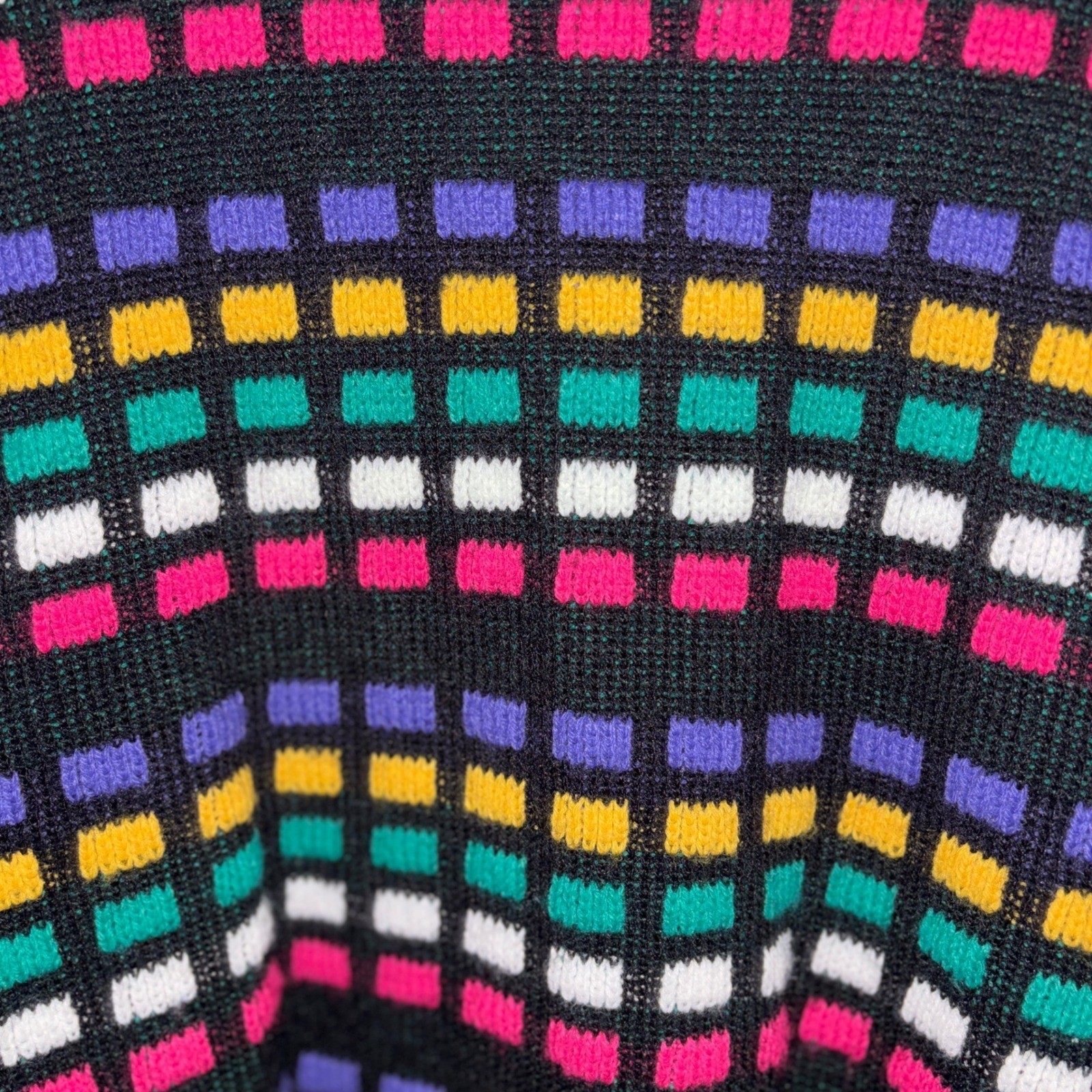 Vintage Geometric Knit Sweater Multi-Color Block Crewneck Pullover Size Large