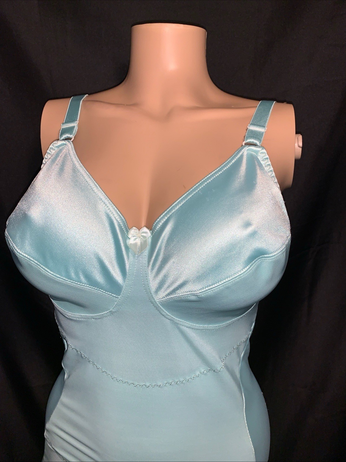 38 DD Vintage TIGHT Short XFIRM Satin BRA Girdle Full Briefer Slip Shaper