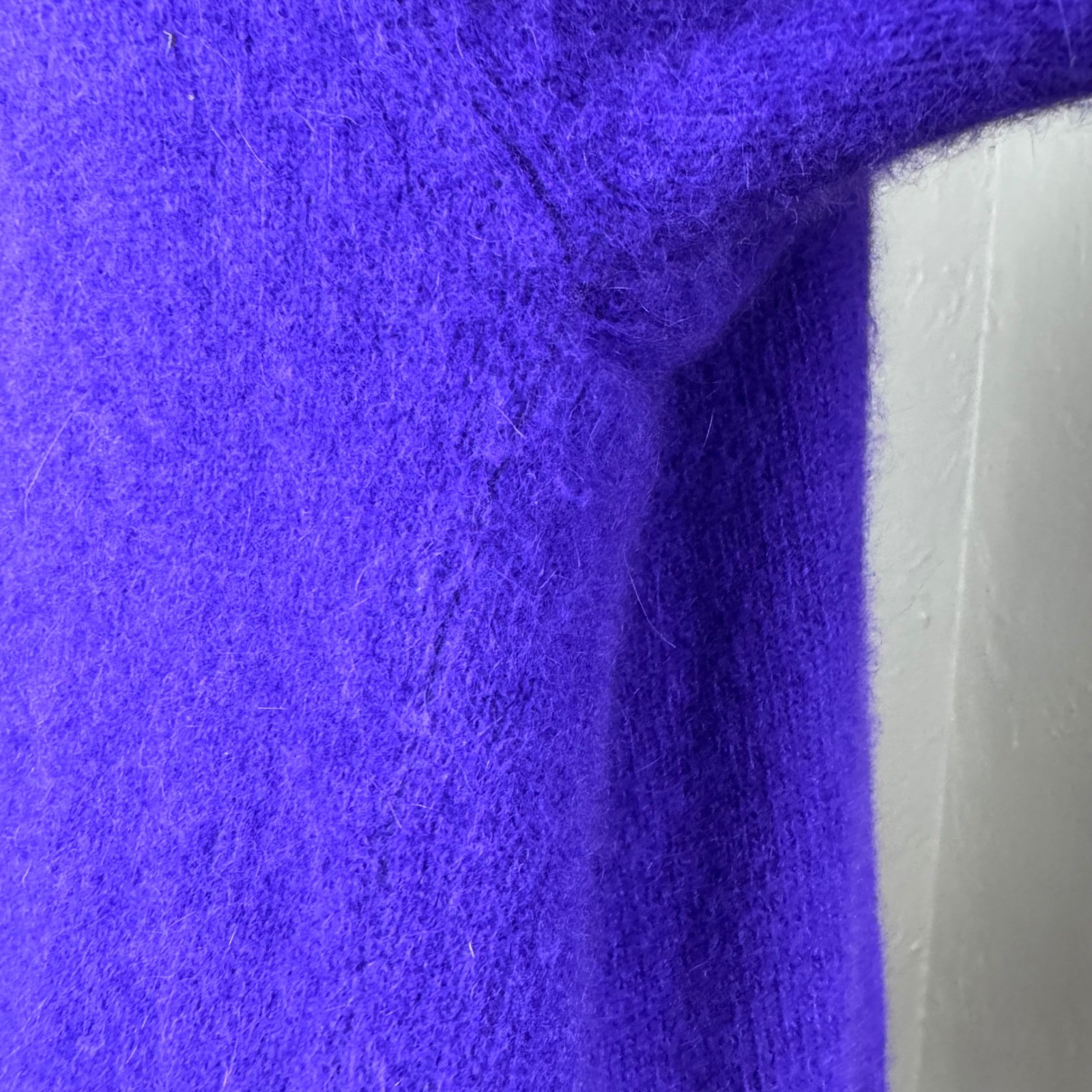 Vintage 80s purple angora lambswool sweater asymmetrical button neck large or XL