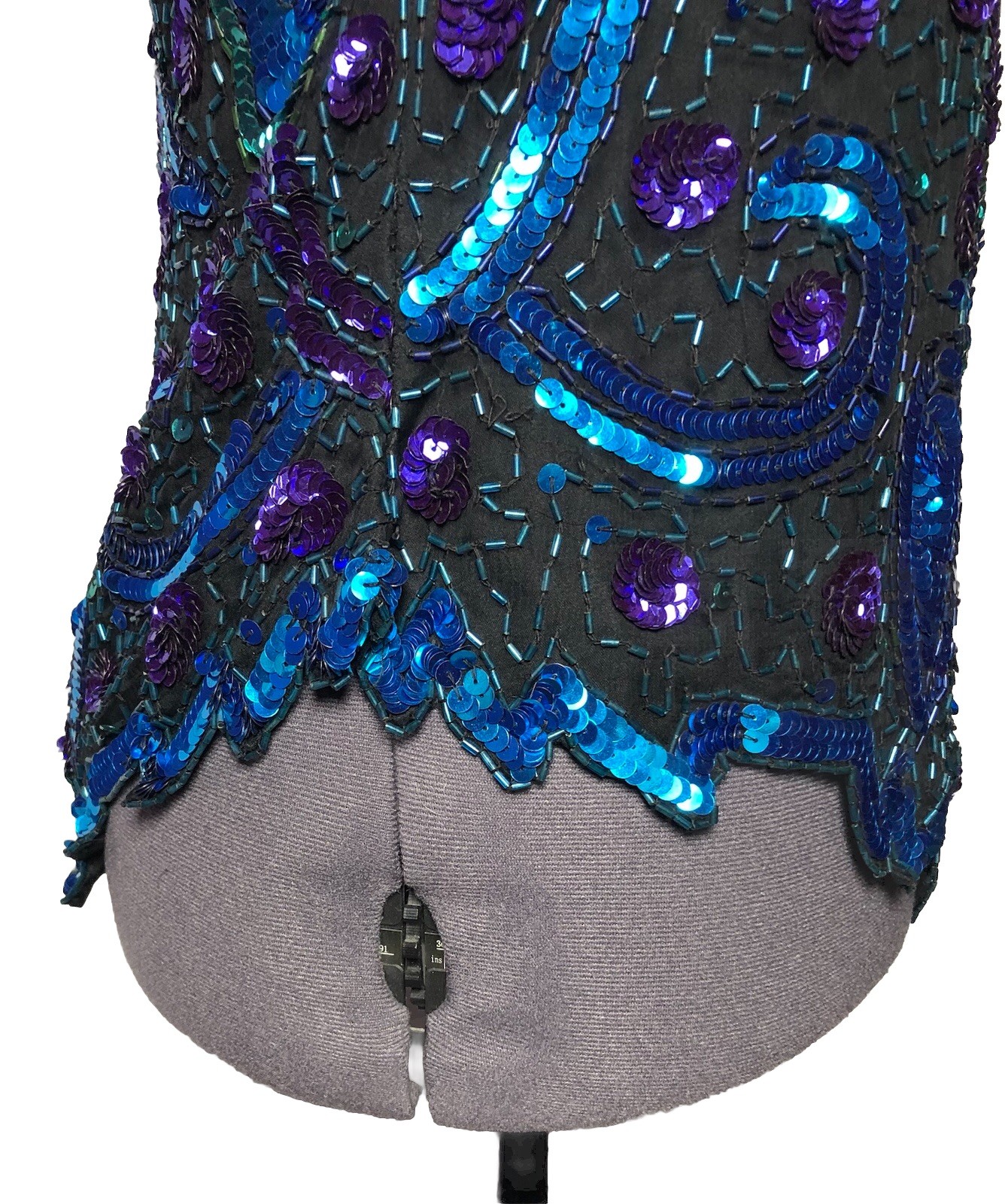 VTG 80s Lawrence Kazar Beaded Sequins Evening Wear Party Blue Top NWT B-37 L