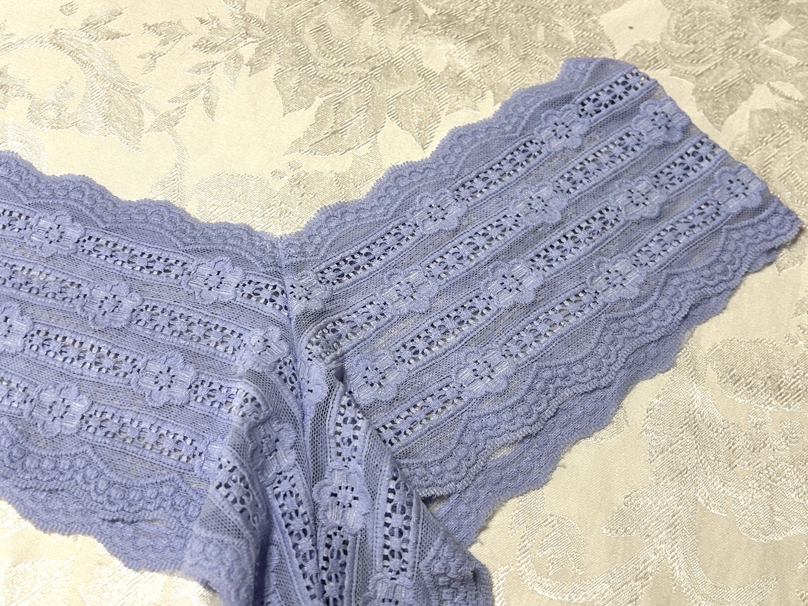 Vtg Unbranded Embroidered Floral Stretch Lace Sz 9 Blue Hipster Panties #244