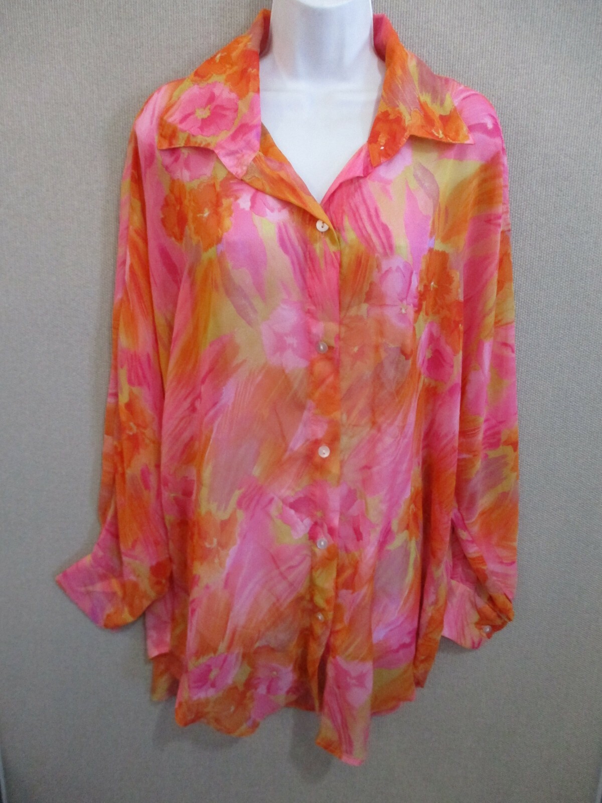 Vintage Pacific ID Shirt One Size Fits Most Sheer Beach Cover-Up Bright Print