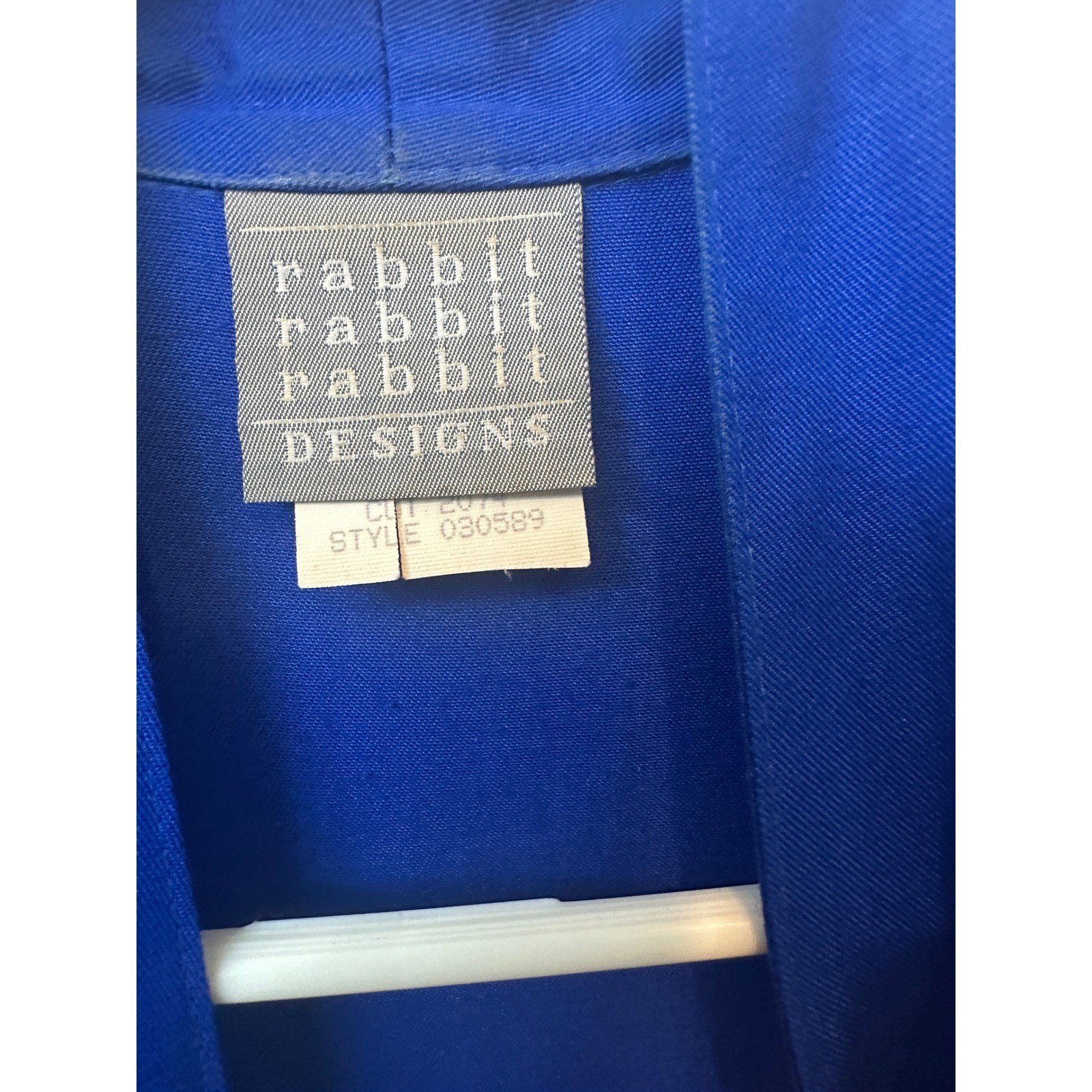 Rabbit Rabbit Designs Vintage Blue Rayon Button Front Belted Midi Dress USA Made