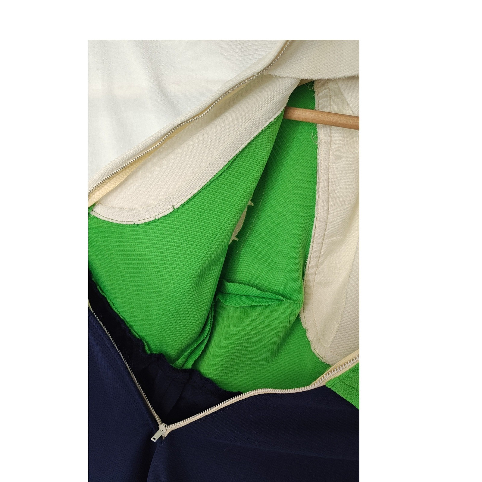 Vintage Colorblock Mini Dress Green White Navy Blue Mod 60s 70s Retro Small