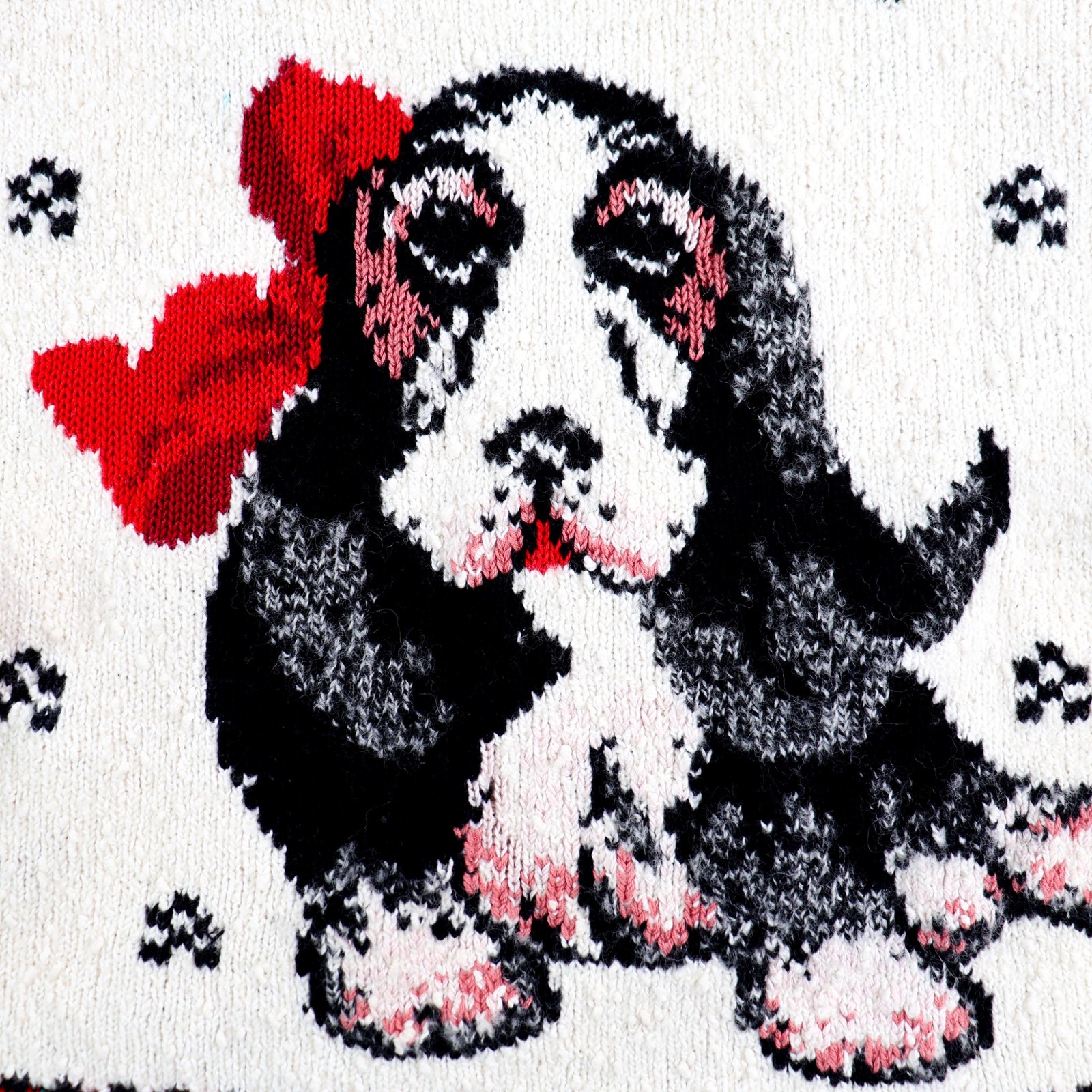 Vtg Cullinane Sweater Cropped Sz Large Basset Hound Dog Collared Christmas 1980s