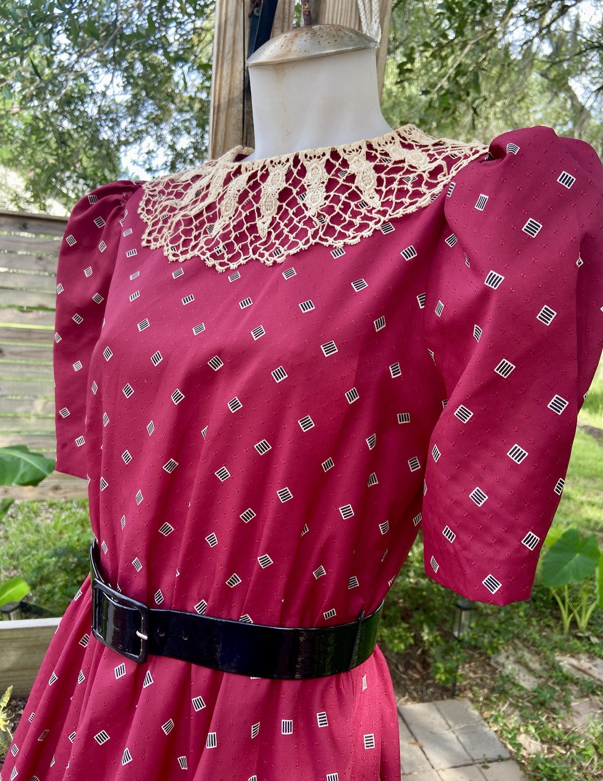 Vintage 70s Prairie Dress Jerell of Texas Burgundy Cottage Sz XS 0/2 Lace Collar