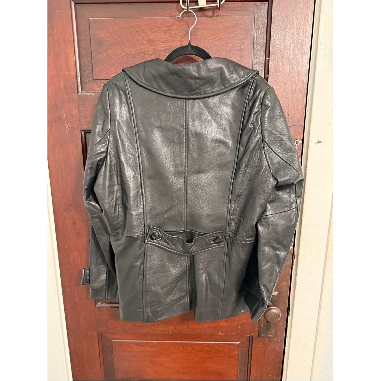 Jones New York Black Double-Breasted Leather Jacket Vintage