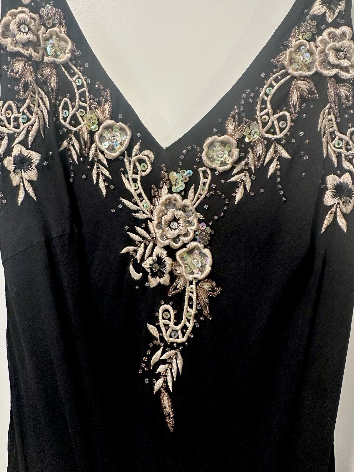 Vintage 90s Y2K Beaded Silk Cache Asymmetrical Slip Dress M Whimsigoth Fairy