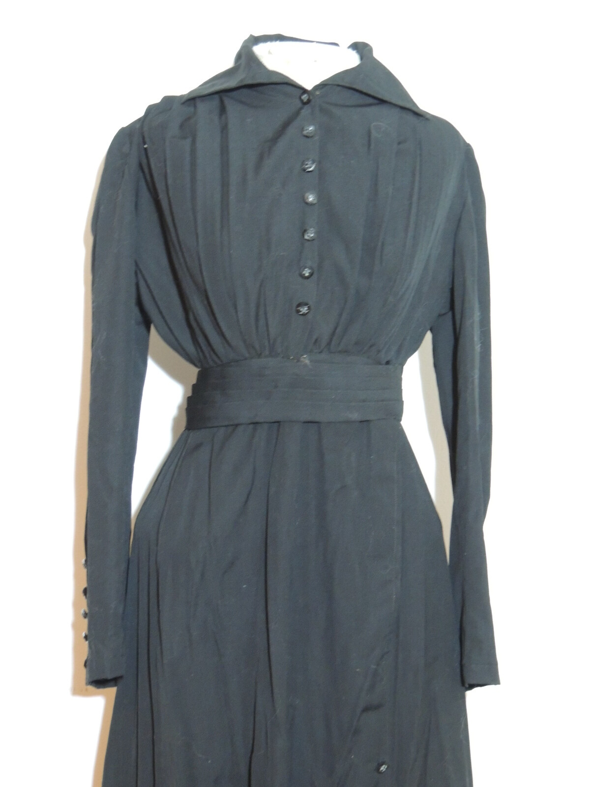 Edwardian / Titanic Era Black Fine Wool Dress Sm