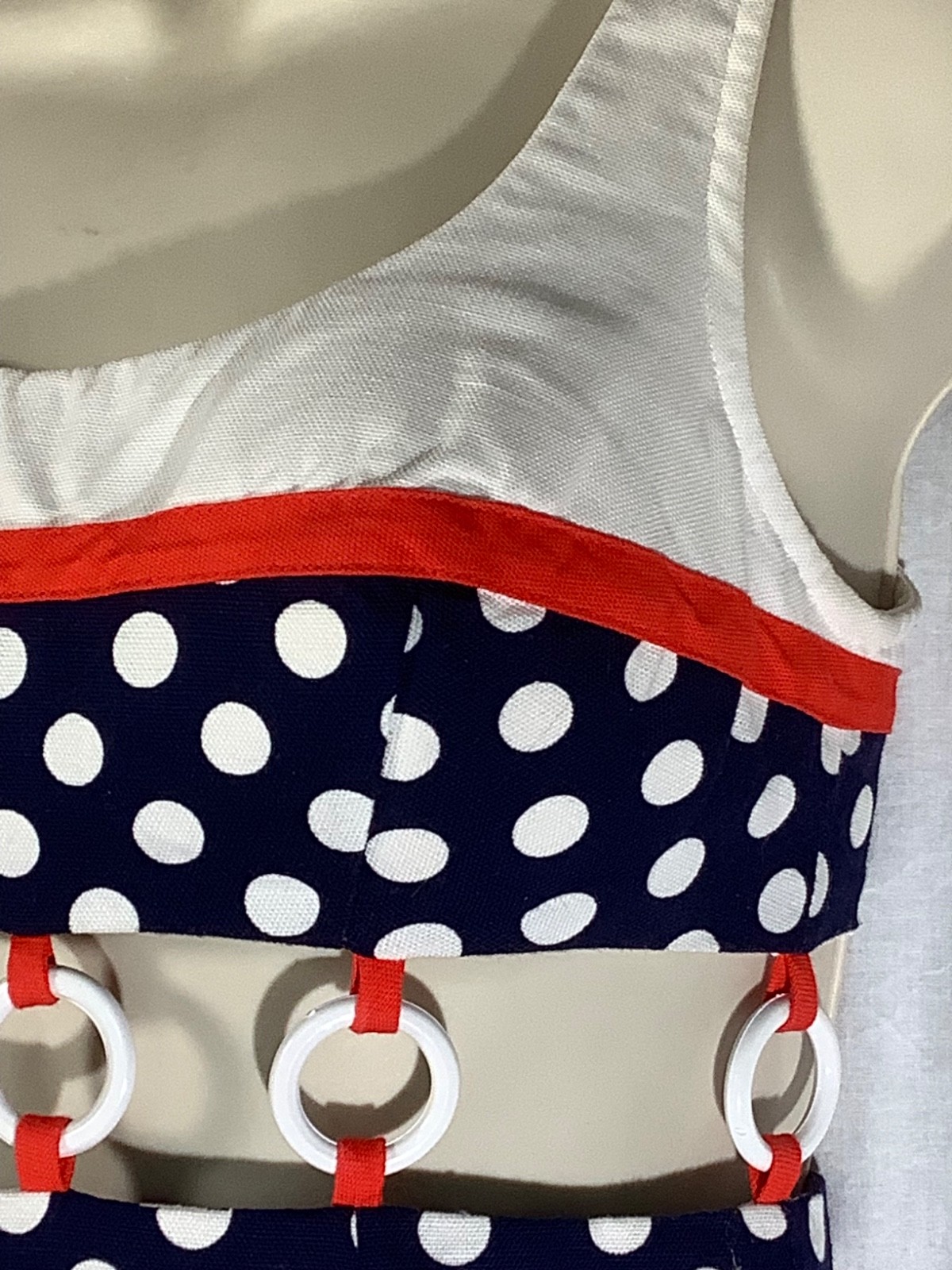 Vintage ring Mini Dress 5 beach party 60s polka dot Midriff red white blue XXS