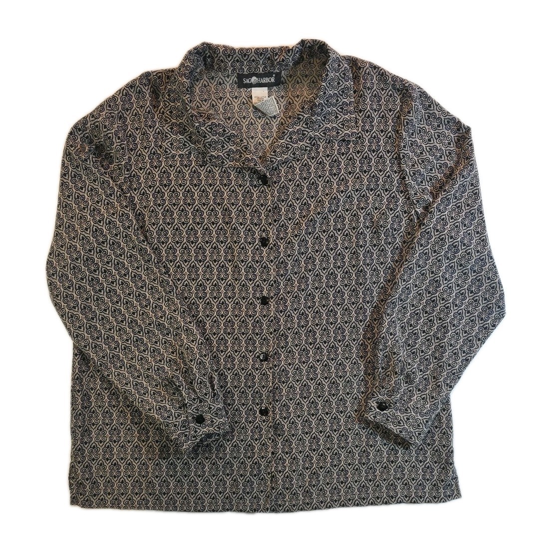 Vintage Navy & Taupe Sag Harbor Patterned Button Up Blouse – Size 18