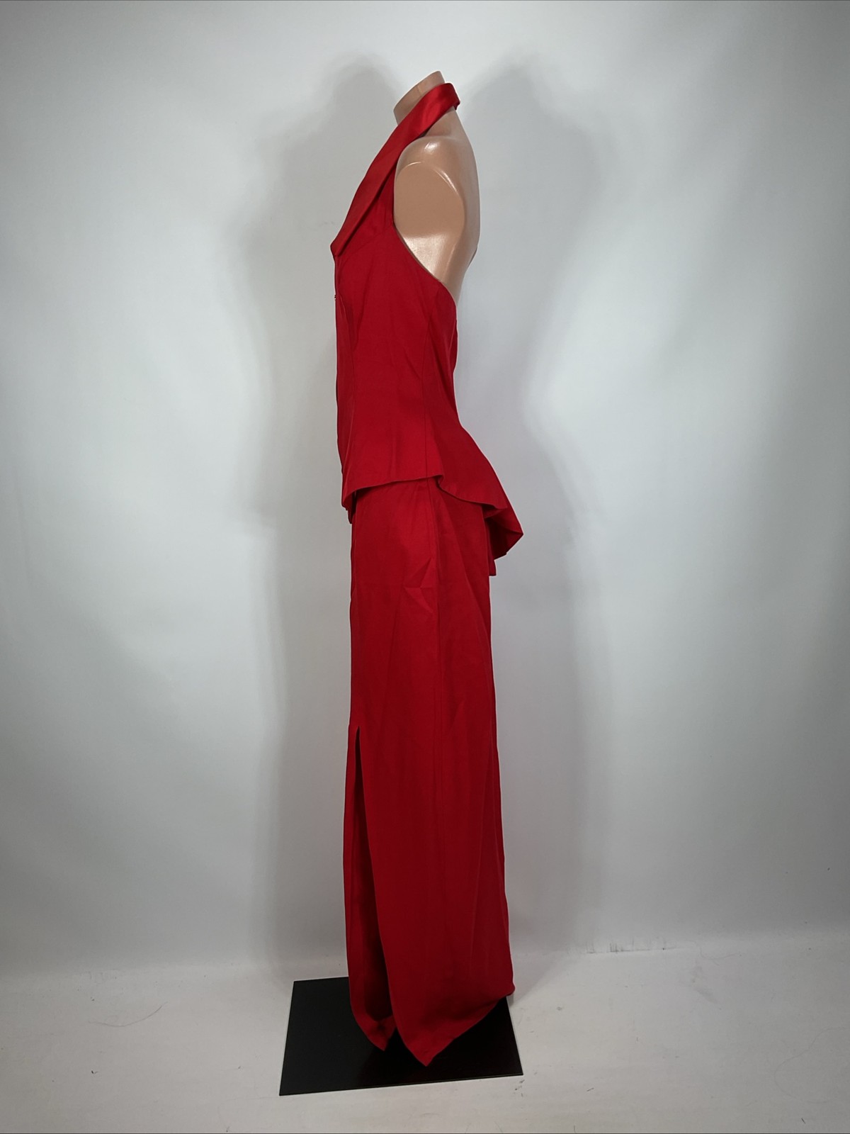 Vintage 80s Red Halter Tuxedo Evening Gown 2pc Set Mother Party Prom Evening 14
