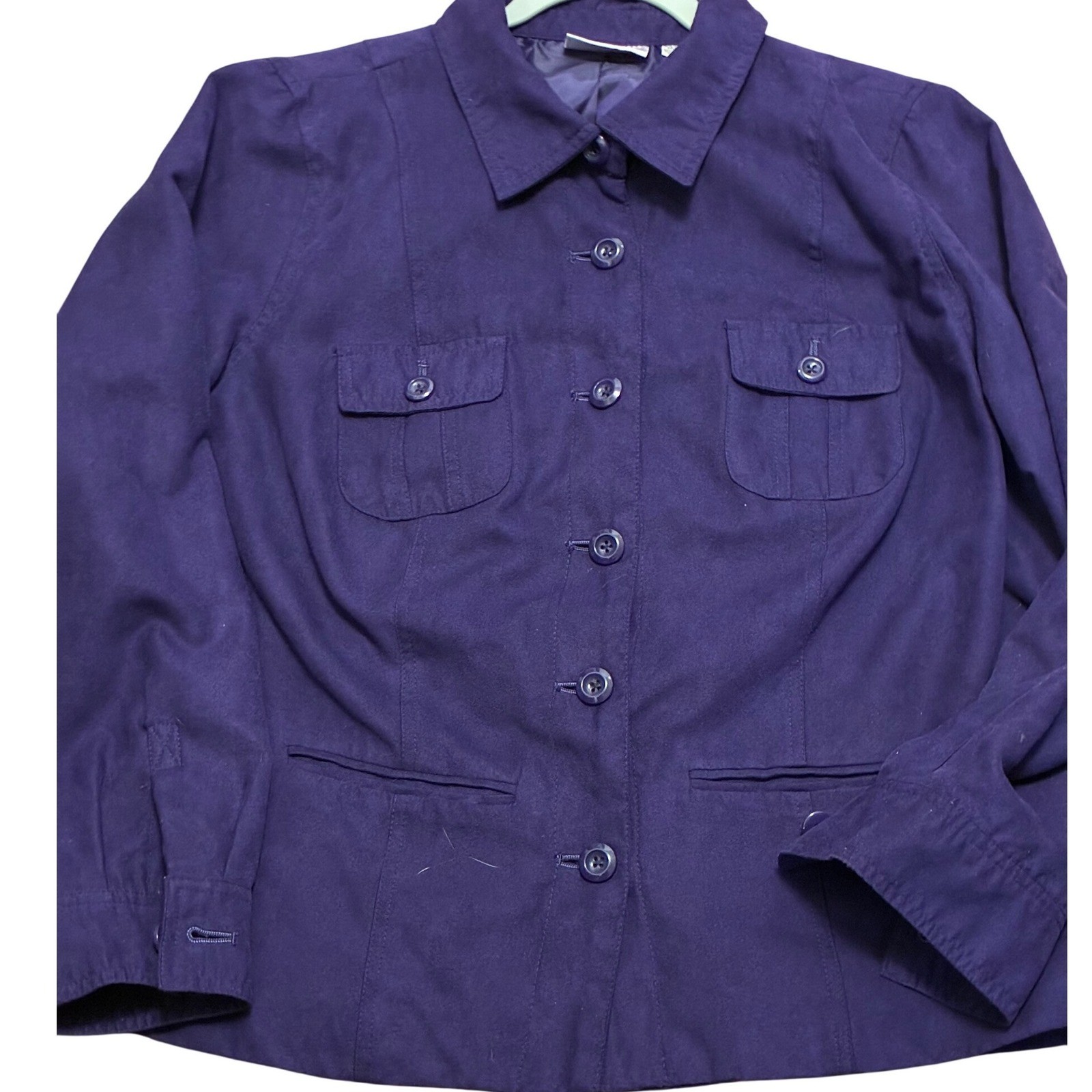 Studio Works Vintage Purple Ultra Suede Jacket Button Front Utility Blazer 16W