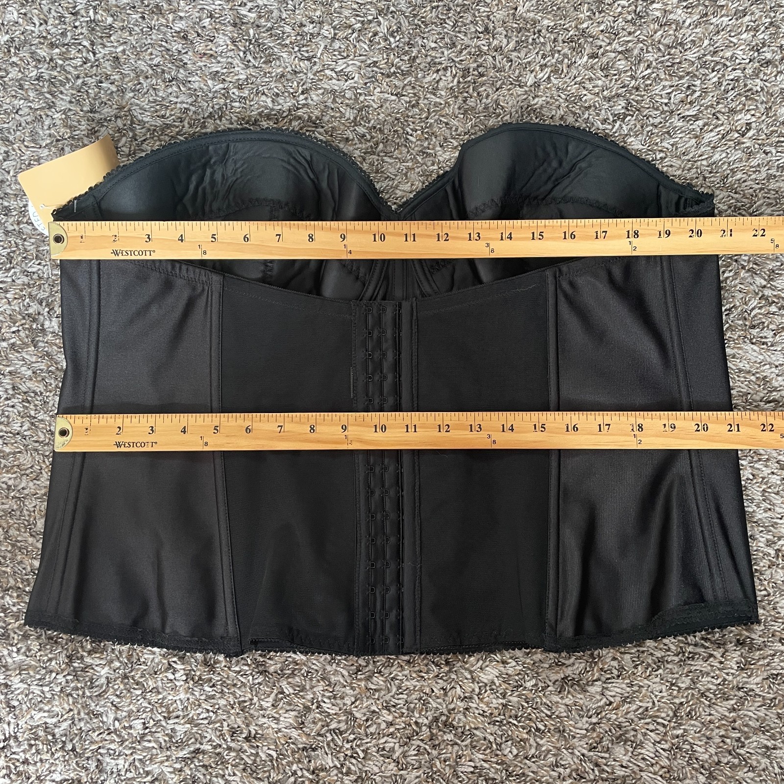 Vintage Corset Bustier Plus Size 48DD Black Satin Lace Trim Lingerie Boudoir Bra