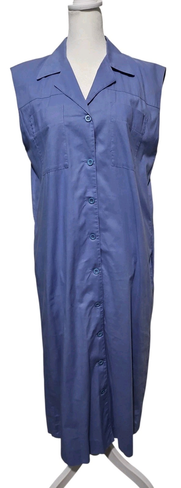 VTG Laura Ashley Sz 12 Blue Cotton Shirt Dress Midi Button Front Minimalist