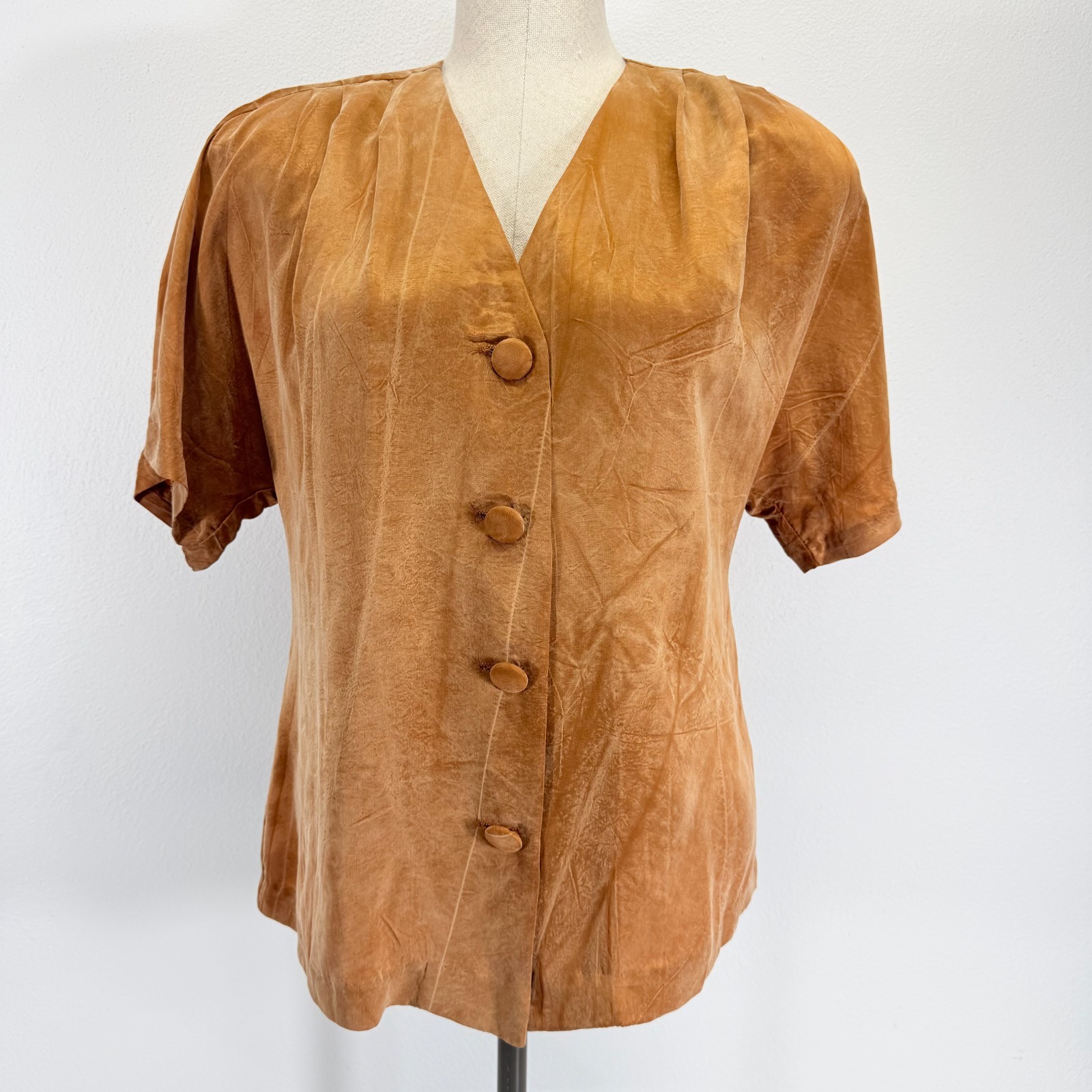 Casual Corner Vintage 90s 100% Rayon Copper Brown Sueded Blouse Made in USA 6