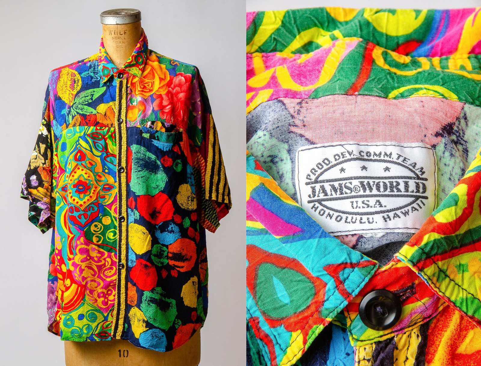 1980s Jams World Prod Dev Team Honolulu Surf Line Hawaii Rayon Shirt