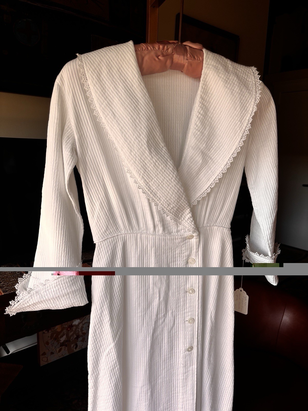 Antique Edwardian Early 1900s White Cotton Dressing Gown Robe Sz S Empire Waist