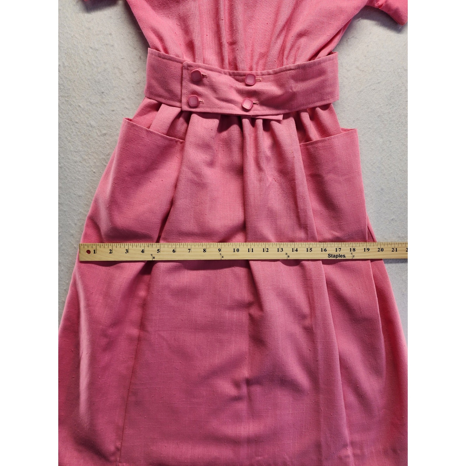 Melissa Petites Vintage 80s Pink Button Shoulder Belted Midi Dress Womens Size 6