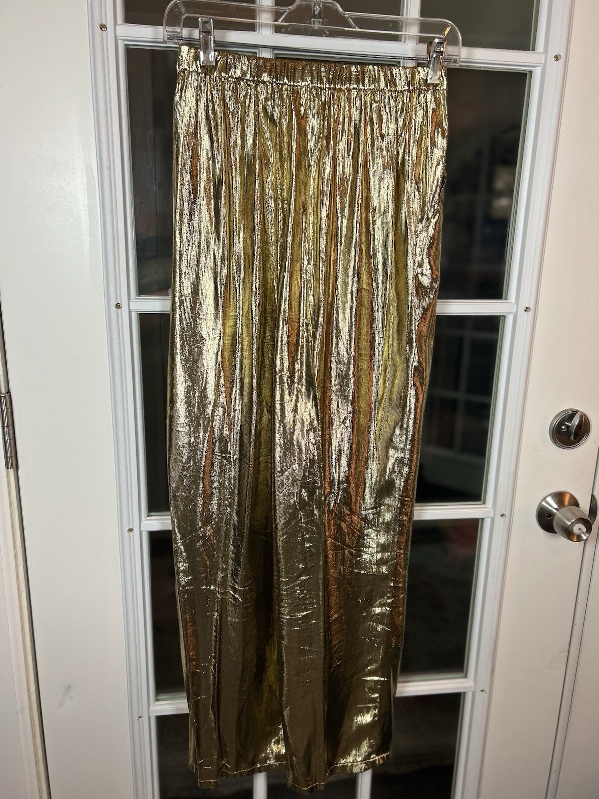 Vintage 80s UMI Collections Anne Crimmins Wide Leg Gold Lame Pants Size 8