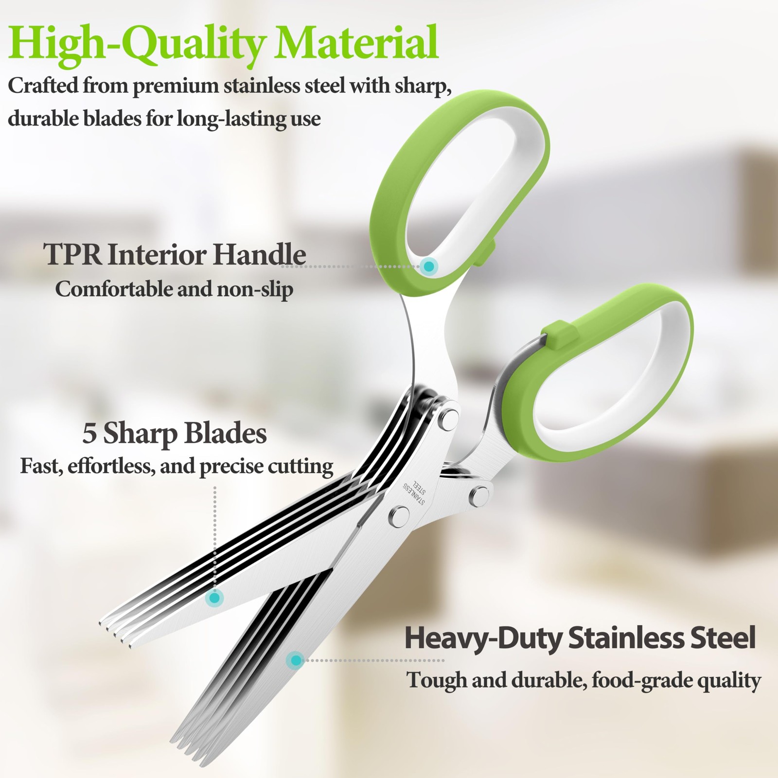 2025 Upgraded Herb Scissors, 5-Blade Shears with Cover, Stainless Steel