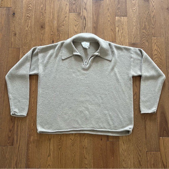 Express Vintage 90s Oatmeal Knit Quarter Zip Collared Pullover Size L