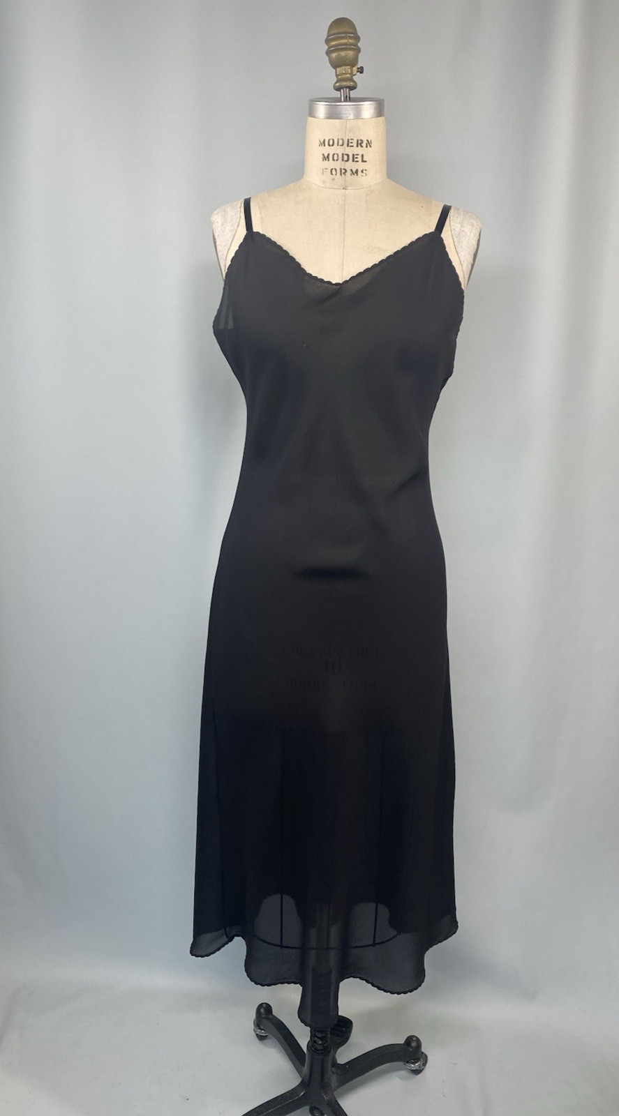 Vintage Full Slip SIZE MEDIUM black bias georgette classic sheer long goth sexy