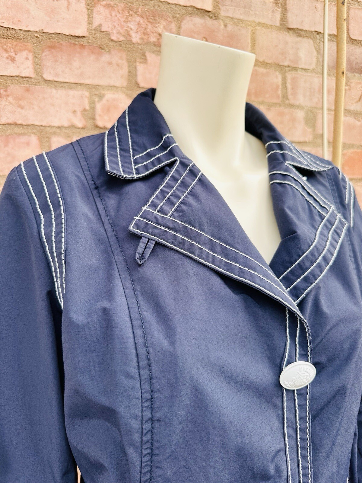 MOSCHINO Blazer Jacket Short Navy Blue White Popeye Buttons Cartoon Size IT 46 L