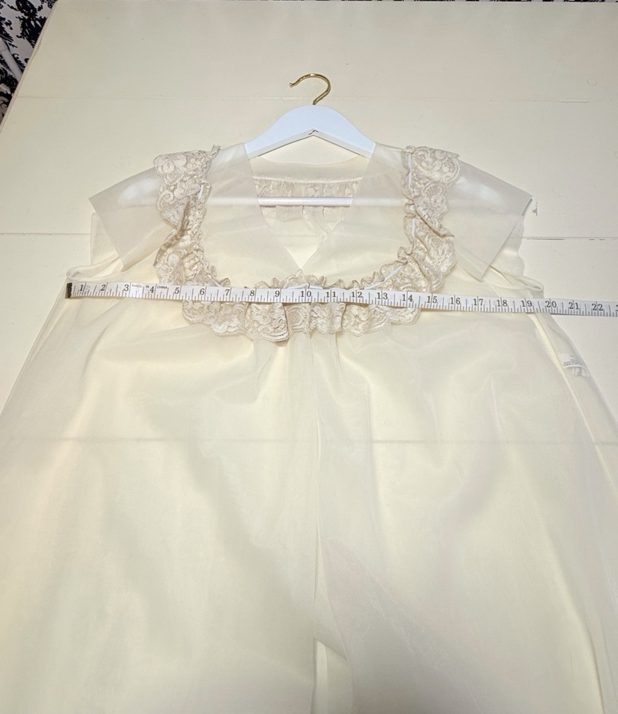 Vintage Shadowline Peignoir Set | Sheer Ivory Nightgown & Robe Lace Romantic XS
