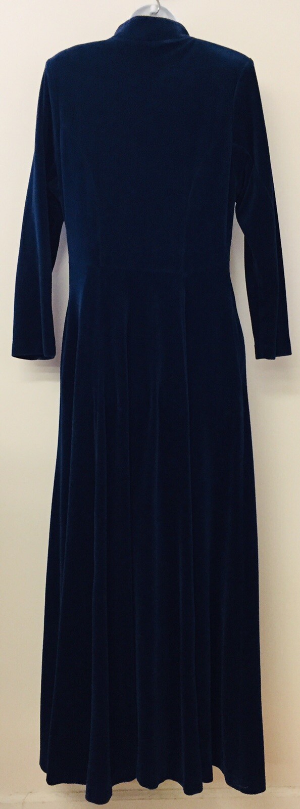 david brown California Dark Blue Velour Hostess Dress House Robe 1970s Small USA